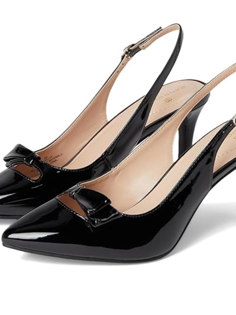 Black pointed toe slingback pumps